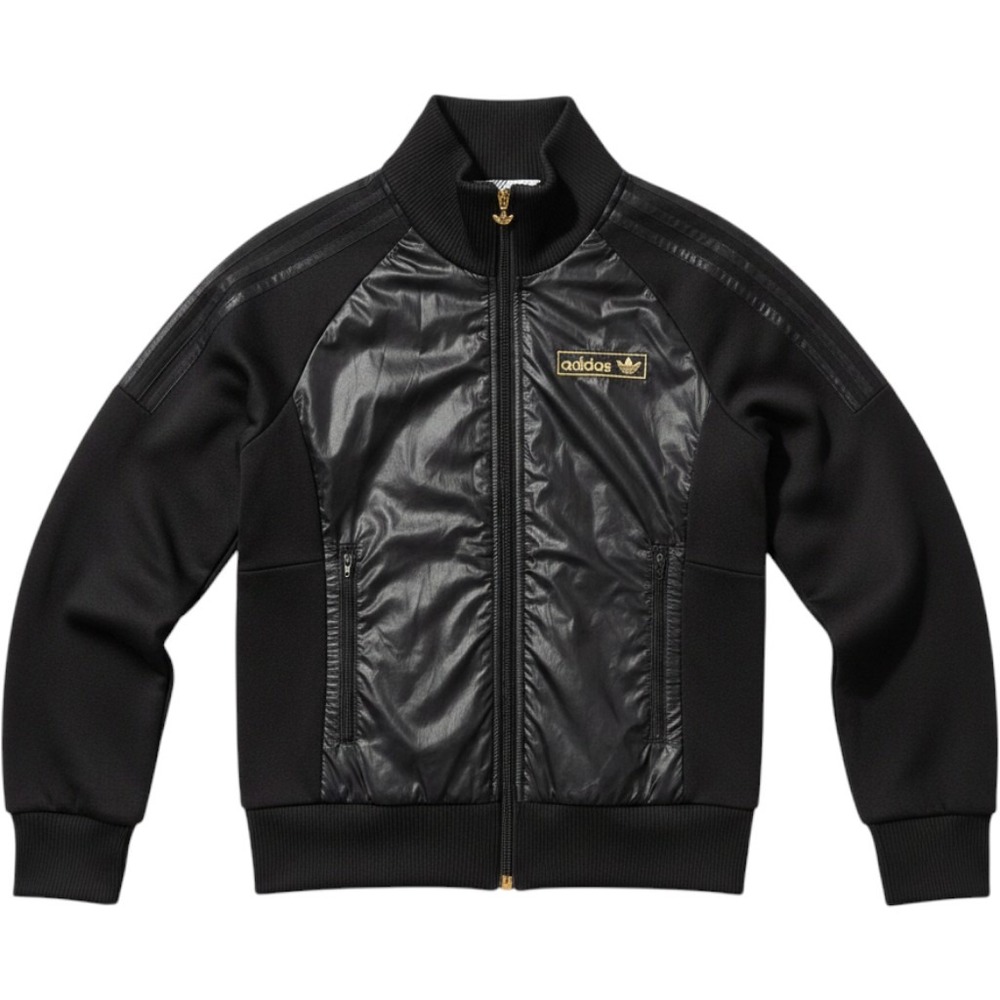 Adidas Track Jacket XS Black Gold Mixed Media Full Zip Slim Fit Streetwear
